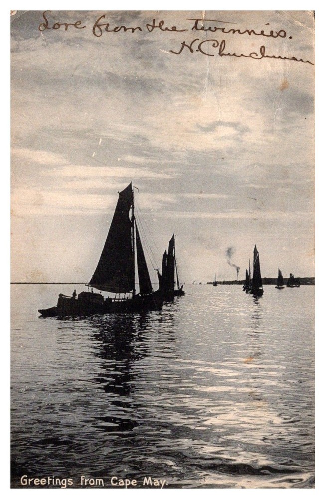 1908 Boats Coming Home In The Twilight Cape May New Jersey Vintage Postcard