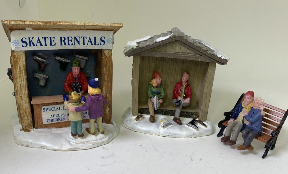 2010 Lemax Holiday Village Skate Rentals Set of 3 Christmas Accent-image