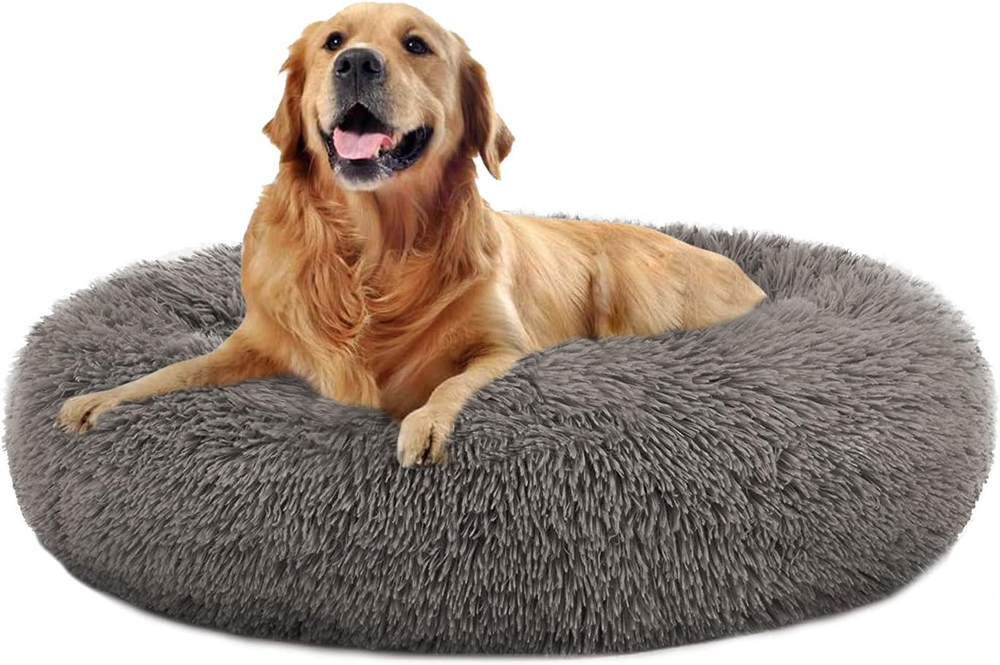 Faux Fur Donut Cat Bed - Self Warming Pet Bed for Small Medium Dogs & Cats