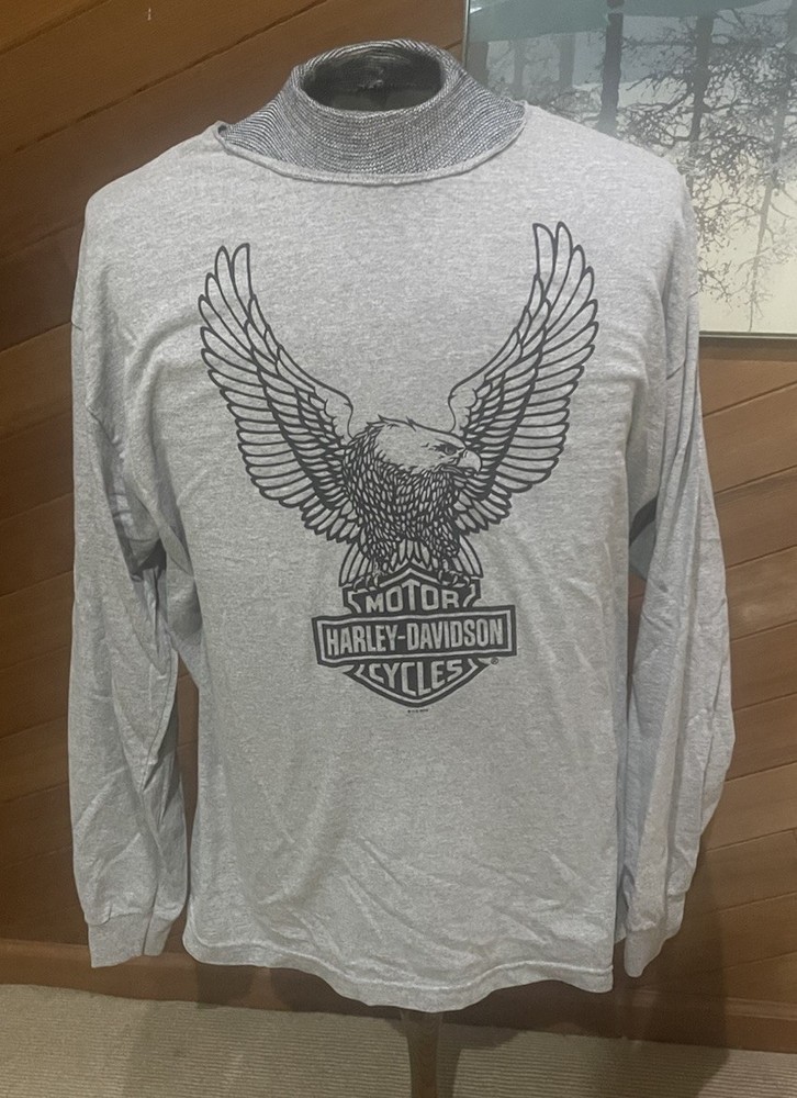 Men's Harley Davidson Long Sleeve Gray Eagle Shirt T-Shirt Xl Wisconsin