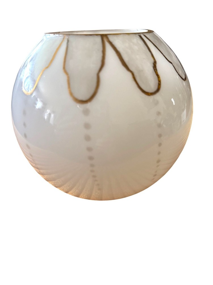 Vintage Hand-Painted White Glass Globe Vase  With Gold Detailing
