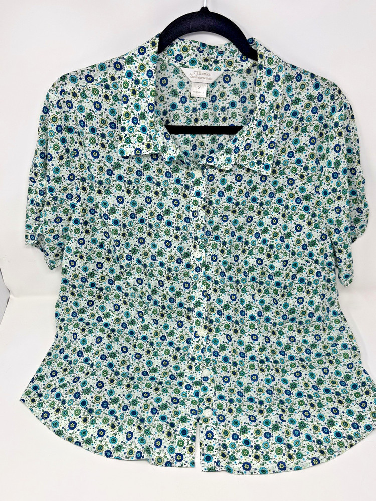 CJ Banks Christopher & Banks Floral Button Up Shirt Women's Size X Blue Green