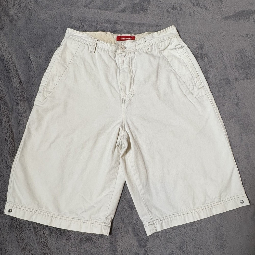 Unionbay Mens Off White Cotton Shorts Size 31 Vintage Y2K Baggy 28