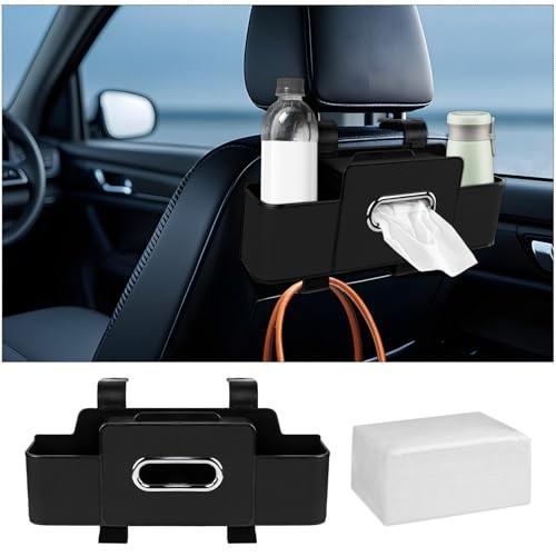 Car Back Seat Organizer with Tissue, Car Seat Back Tissue Box and Storage Black