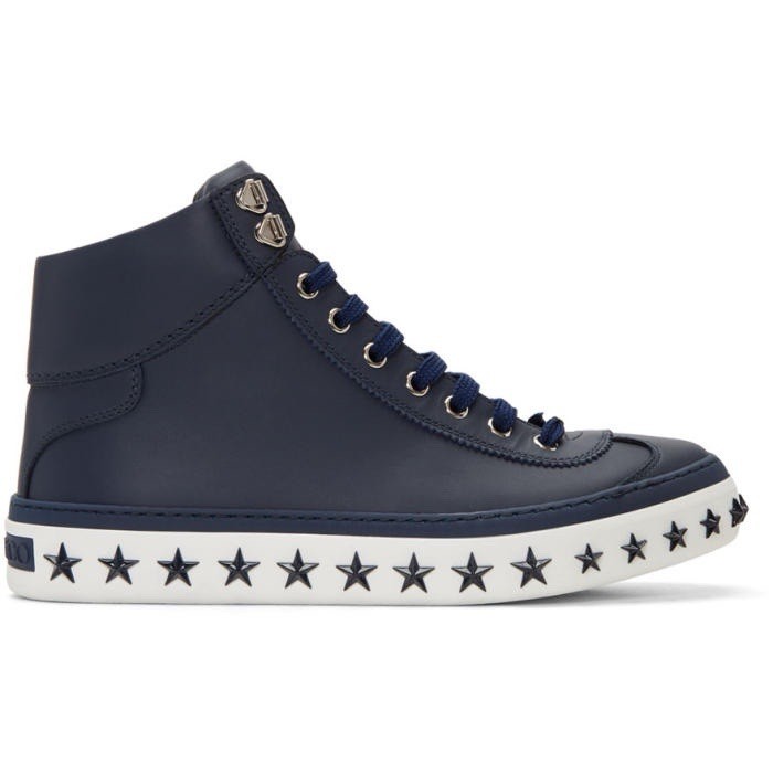 $950 Mens Jimmy Choo Argyle Blue Calf Leather EU 46 US 13 High Top Star Sneakers