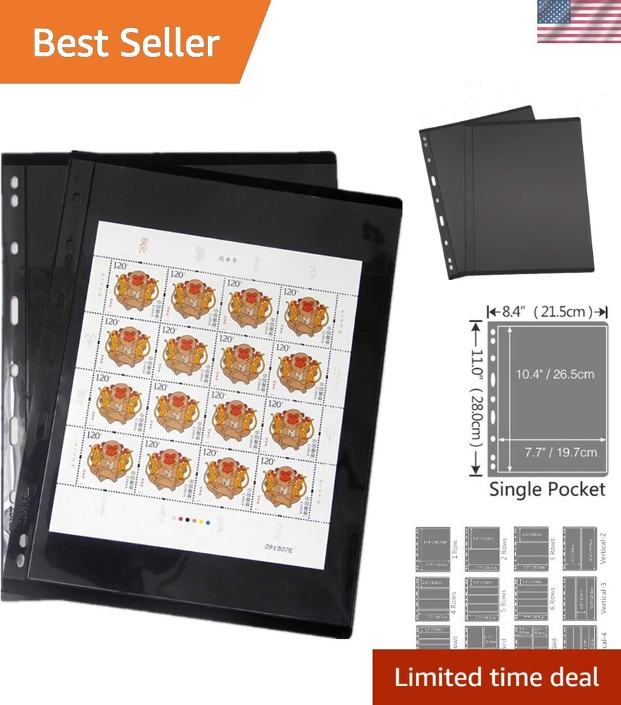 Acid-Free 1 Row Stamp Album Pages Set - 10 Sheet 20 Page Classic Square Design-image