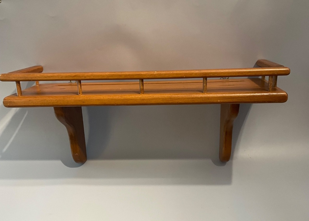 Vintage Wood Wall Shelf Spindle Rail 18” with plate groove home decor