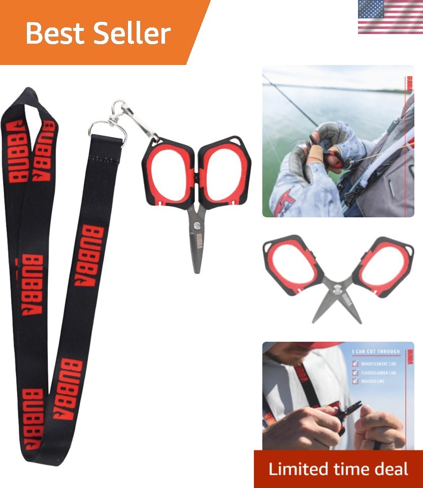 Compact Micro Fishing Shears with Bubba Grip & Lanyard - Precision Cutting Tool