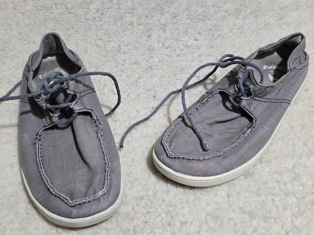 Olukai Ohana Twill Men's Sz 9 Taupe Gray Comfort Canvas Moc Boat Loafer Shoes
