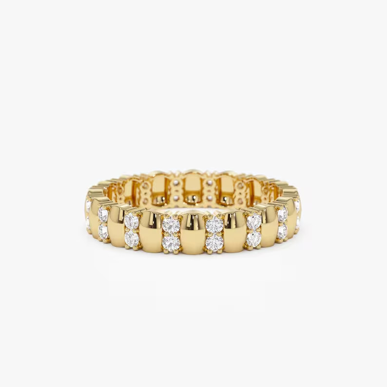 2Ct Round Simulated Diamond Unique Row Full Eternity Ring 14k Yellow Gold Plated