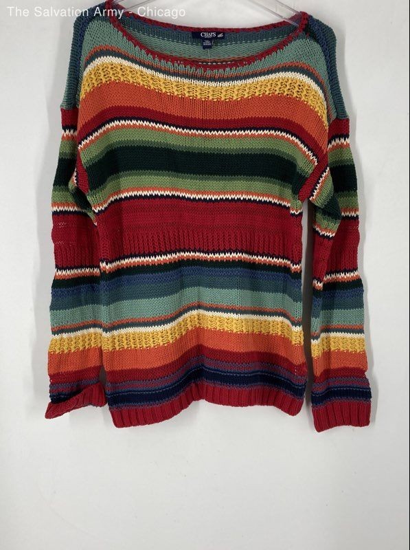 Chaps Sport Womens Multicolor Striped Cotton Blend Pullover Sweater Size Large