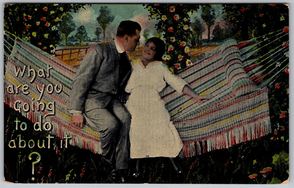 Antique Postcard Couple Hammock 1910s