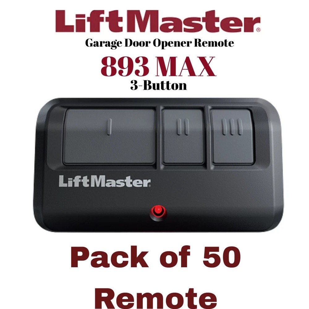 Liftmaster 893MAX 3-Button Visor Remote Control Garage Door Opener-Black-Pack-50