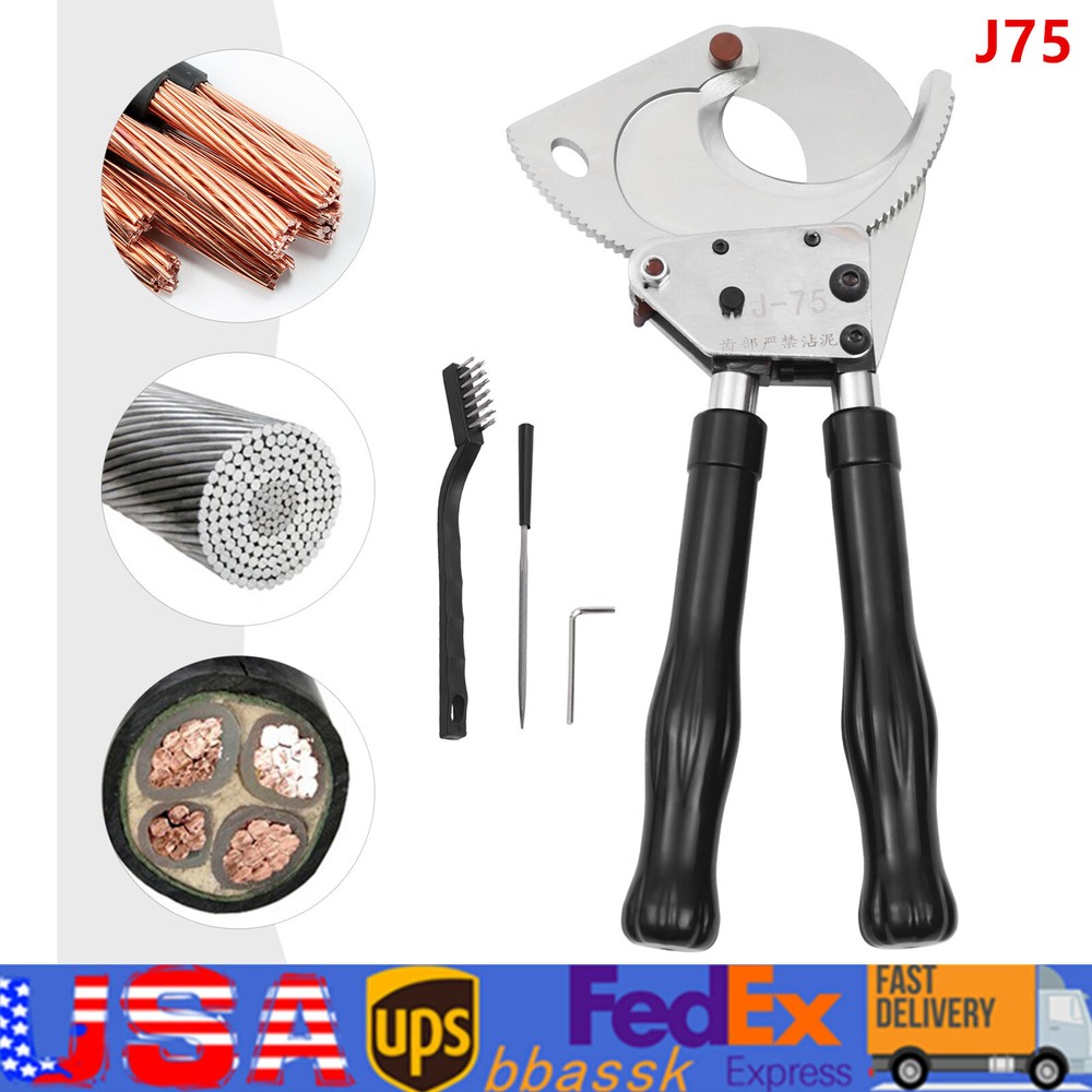 J75 Ratcheting Cable Cutter for Copper and Aluminum Wires with Comfort Grip