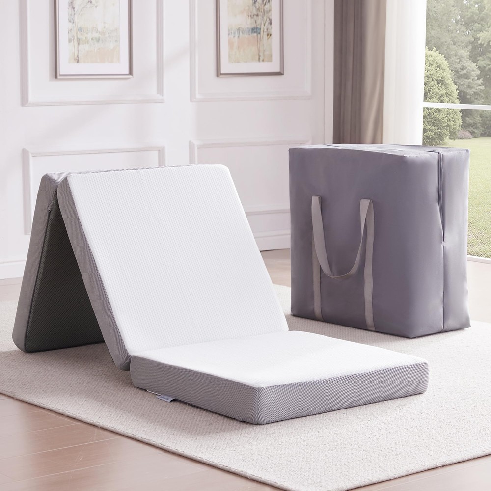 Folding Mattress Single, 4 Inch Memory Foam Foldable Mattress, Portable Trifo...
