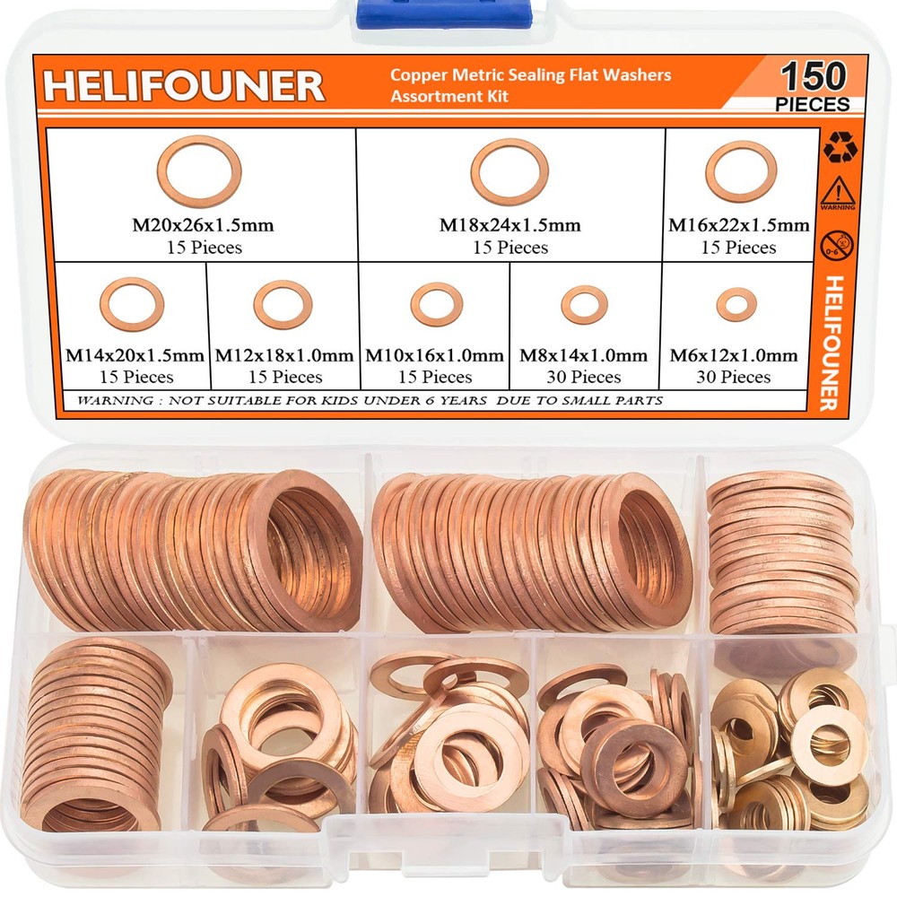 Copper Washers 150PCS 8 Sizes Copper Metric Sealing Washers Flat Washers Asso