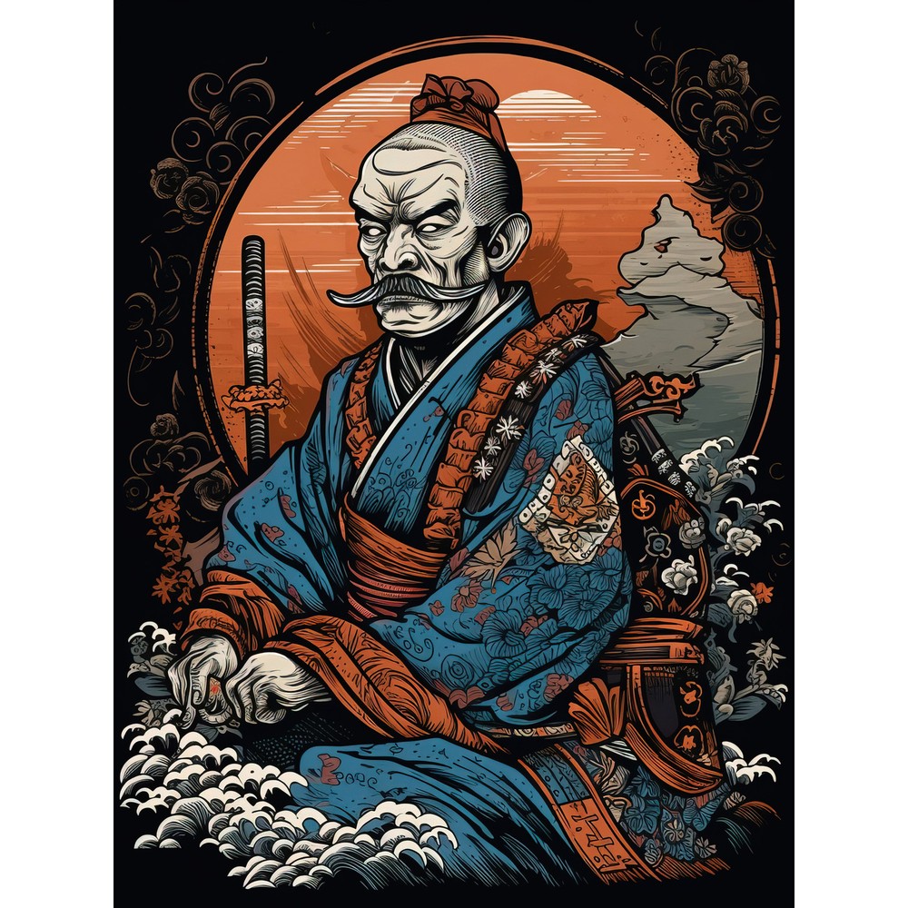 Samurai Master Old School Tattoo Rockabilly 50s Huge Wall Art Print 18X24 In