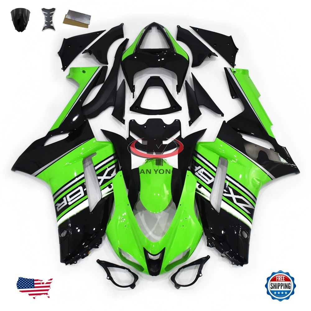 Green Black Fit for Kawasaki Ninja ZX6R 2007-2008 636 Injection ABS Fairing Kit