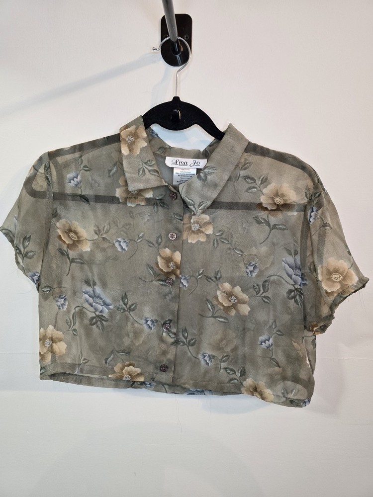 Vintage Lisa Jo Sheer Floral Crop Blouse Womens 11/12 Y2K 90s Cottagecore Fairy