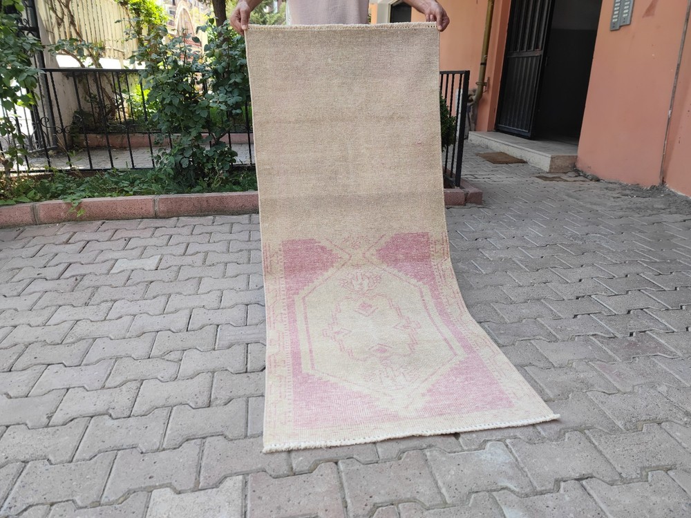 2x6 Vintage Runner, Turkish Runner Pink, Handmade Pink Rug, Decorative Rug Wool