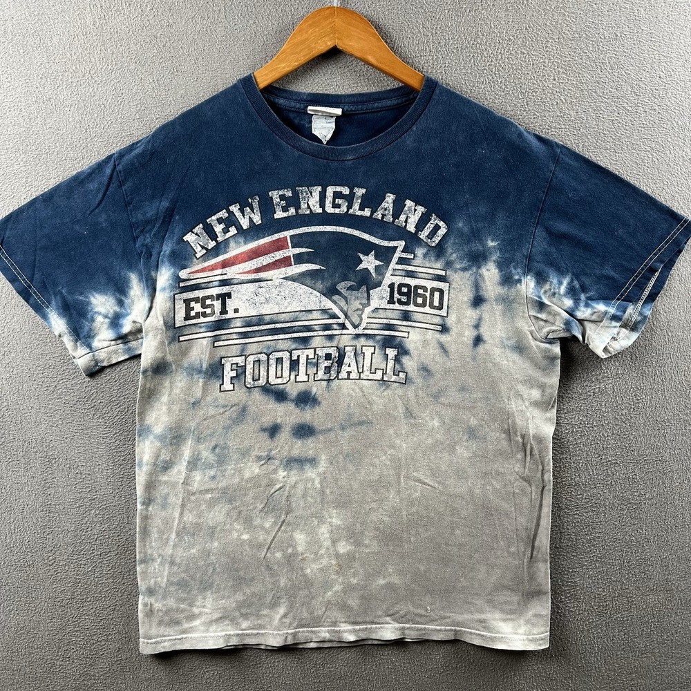 New England Patriots Shirt Mens Large Blue Gray Tie Dye NFL Team Apparel Tee