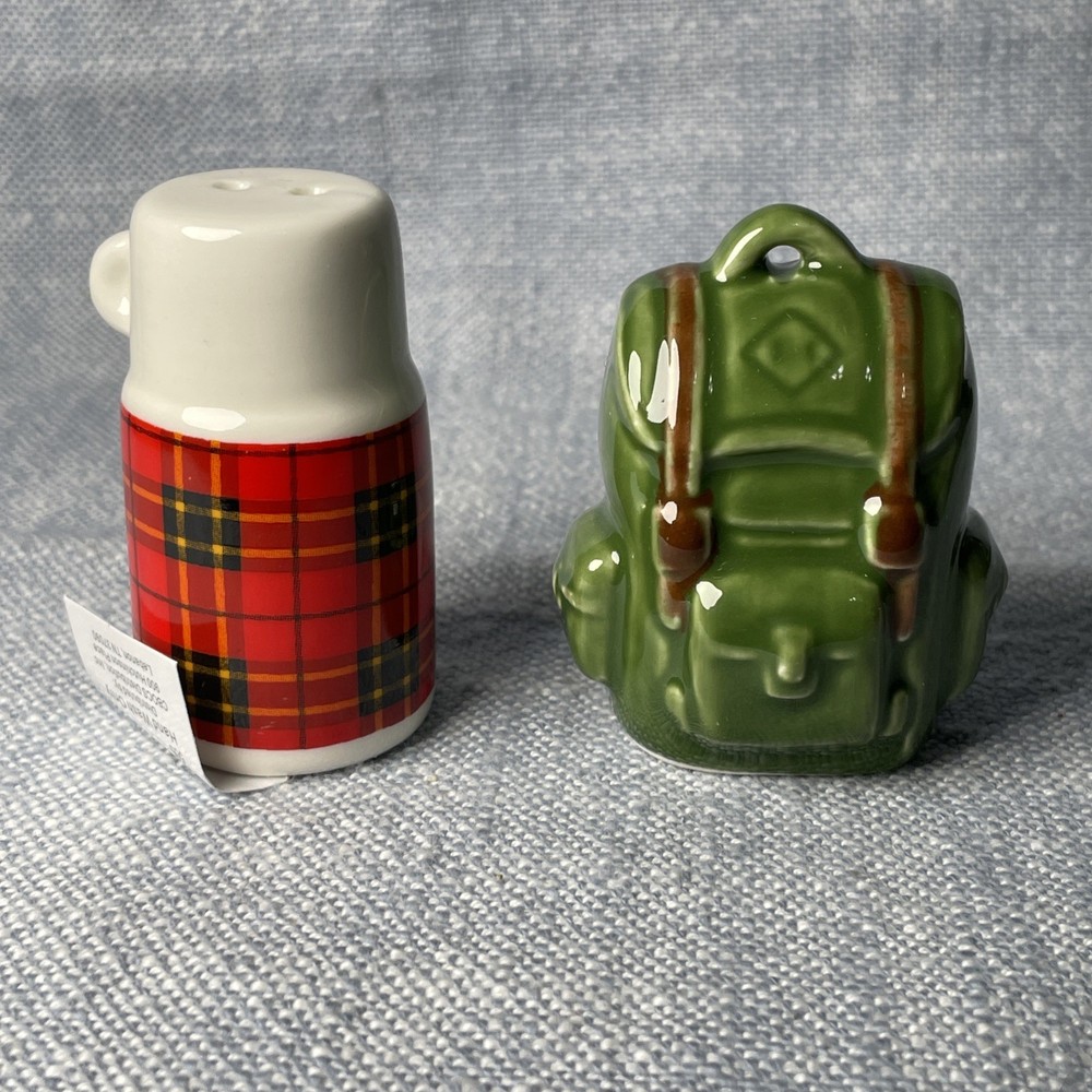 Cracker Barrel Hiking Backpack and Thermos Salt & Pepper Shakers Mini Brand New&