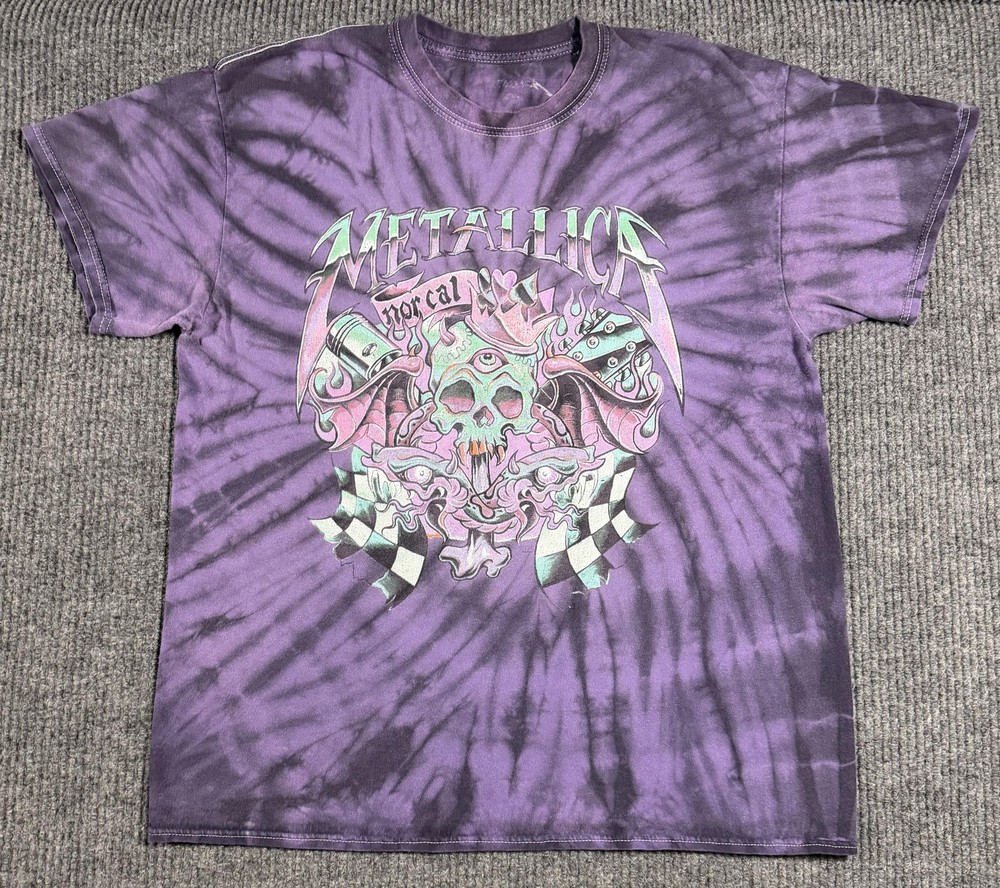 Metallica Shirt Mens Large NorCal Skull Graphic Tie Dye Abstract Purple Band Tee-image