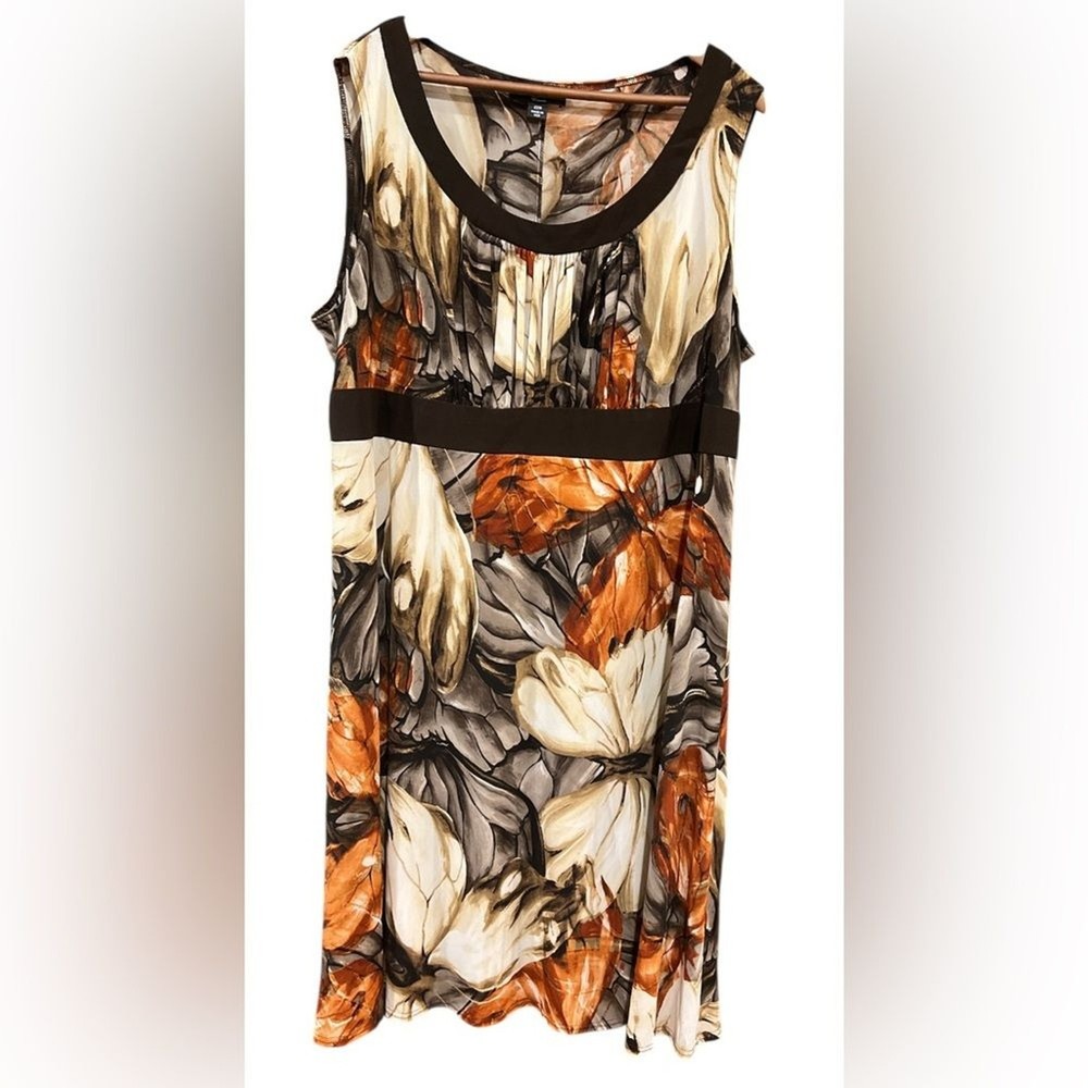 R&M Richards Woman Floral Sleeveless Maxi Dress w/ Orange & Brown Accents sz 22W