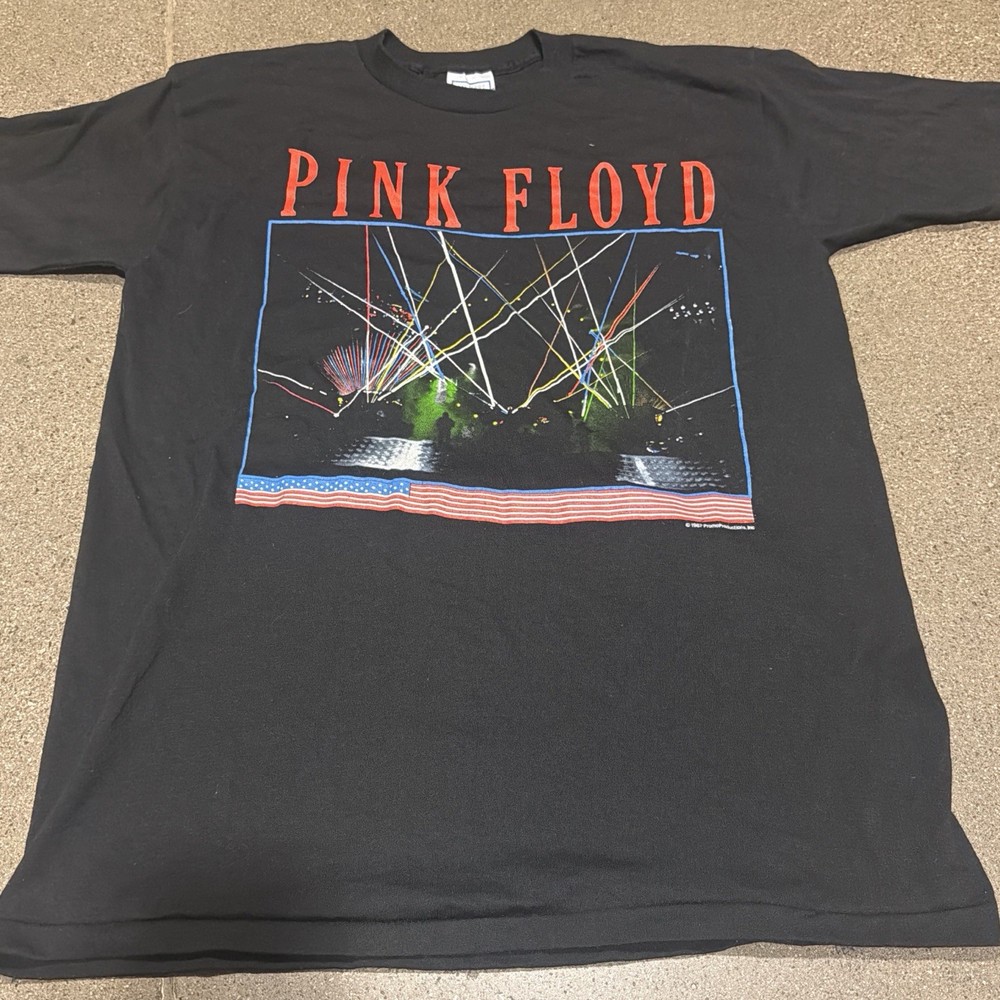 Vintage Pink Floyd 1987 Concert Tour Band T-Shirt Men's XL Black Made in USA