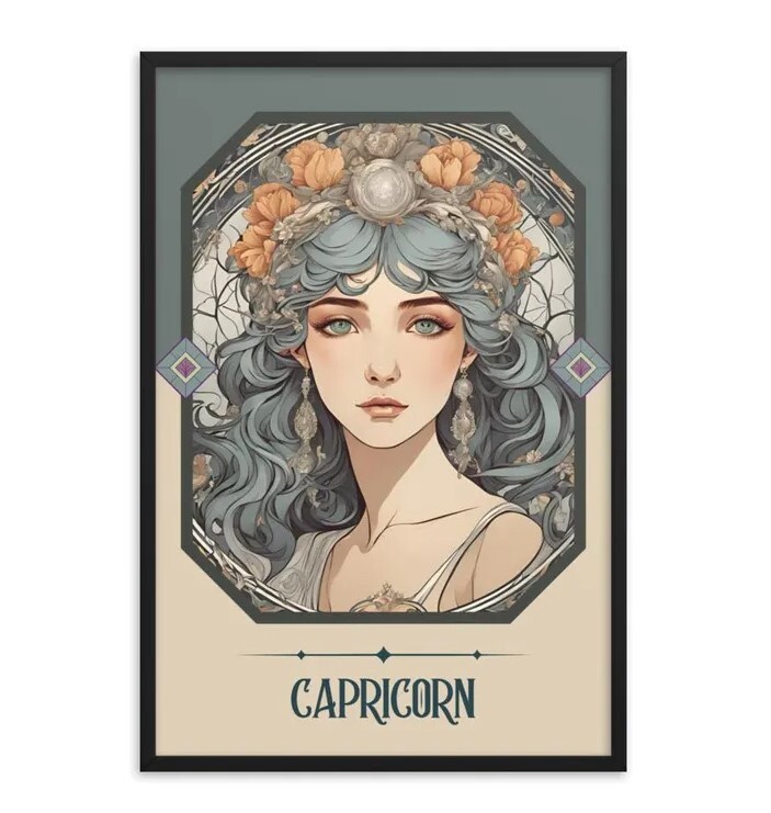 Capricorn Zodiac Art Print - Art Nouveau Tarot Woman Illustration