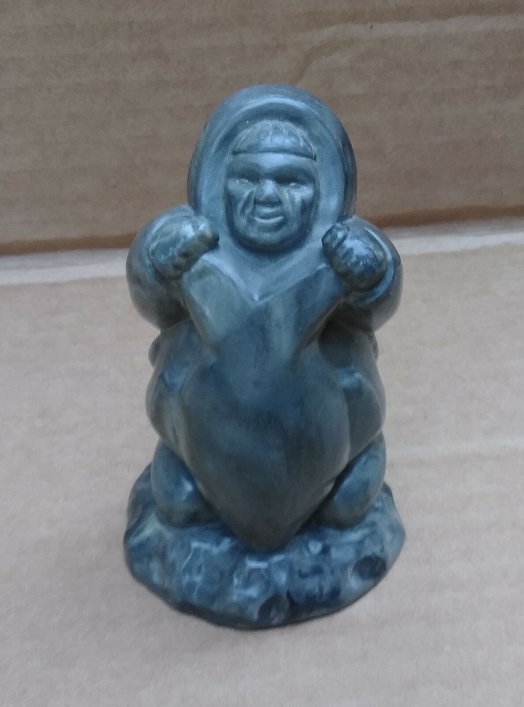 Alaskan Inuit Fisherman Holding Small Dolphin Signed 4