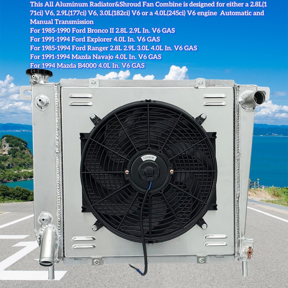 4Row Aluminum Radiator&Shroud+Fan For 85-94 Ford Ranger Explorer&Mazda Navajo V6