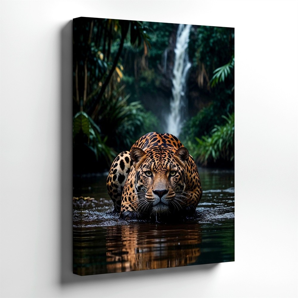 Wall Art Jaguar in Jungle Waterfall Tropical Wildlife Nature Poster Print Decor