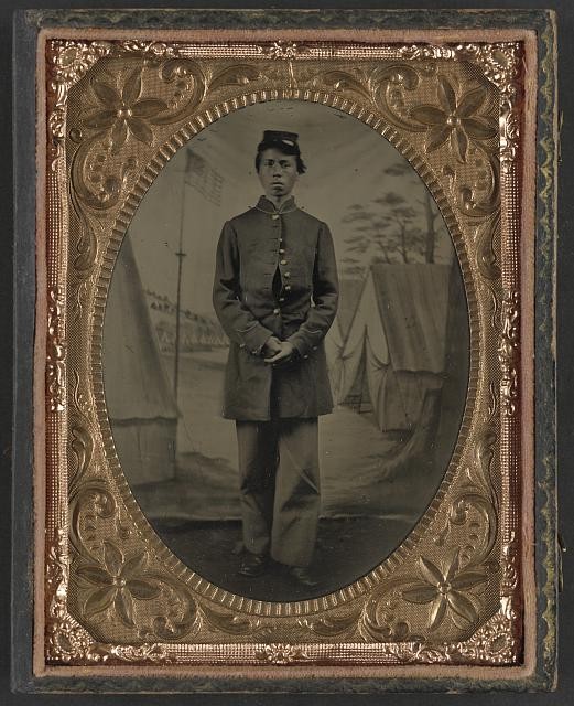 Photo:African American Soldier 1860s Standing Uniform Studio Portrait