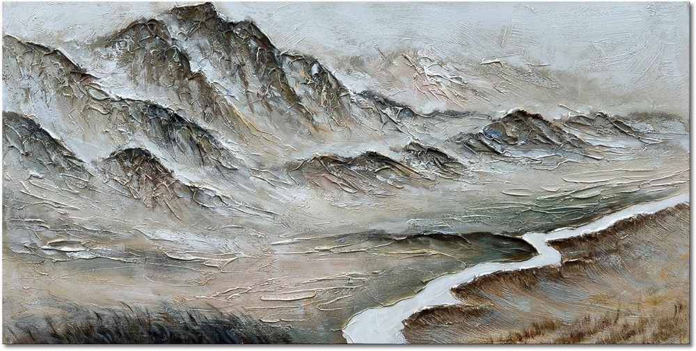 High mountains, flowing water, hand-painted oil paintings, decorative murals
