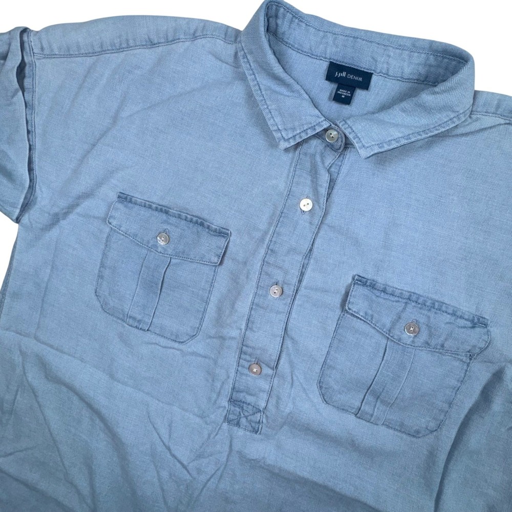 J.Jill Denim Popover Top Womens Medium Blue Cotton Short Sleeve Shirt
