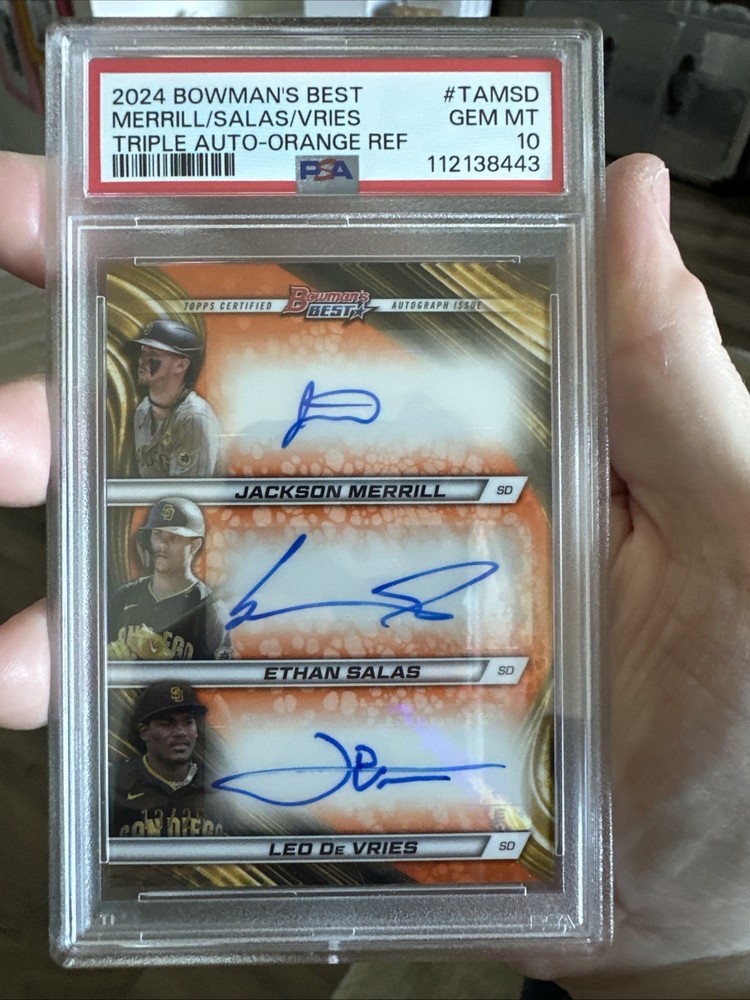 2024 Bowman's Best Triple Autographs Jackson Merrill, Ethan , Leo De /25 PSA 10