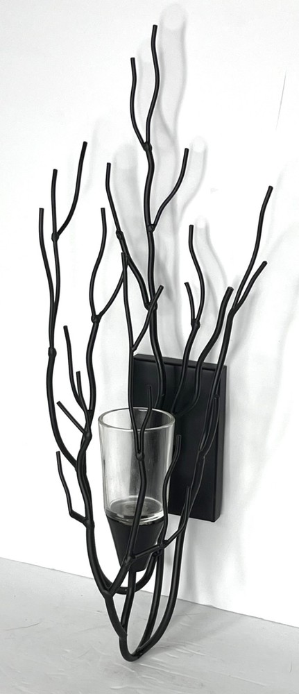 PartyLite Gaia Branch Sconce Black Metal Wall Mount Candle Holder Votive P90094