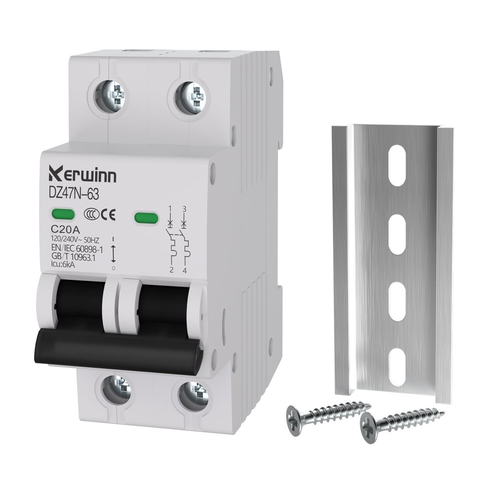 KERWINN Miniature Circuit Breaker 120V/240V ac Circuit Breaker 2Pole 20Amp Sm...