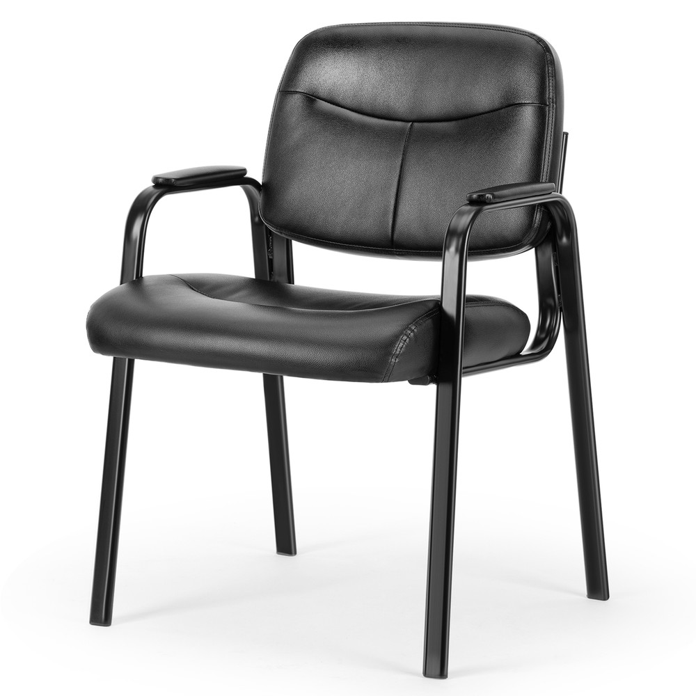 Leather Guest Chair Office Executive Reception Chair w/Metal Frame Short Back
