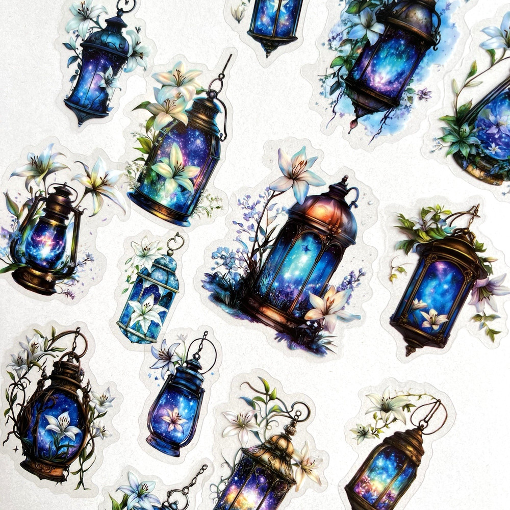 Blue Hanging Lantern Stickers Junk Journals Collage Scrapbooking