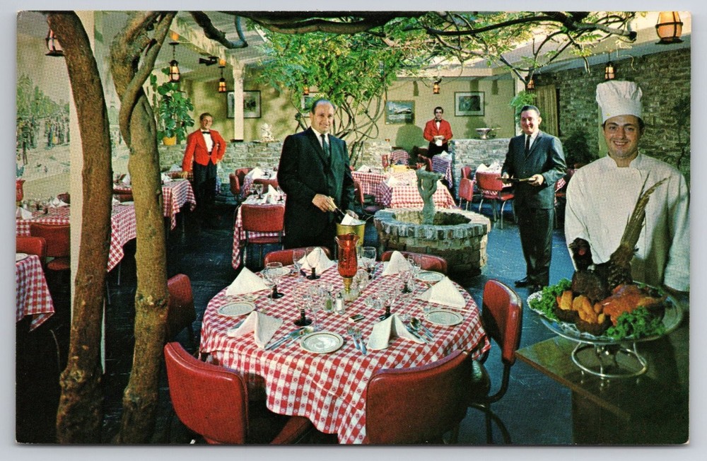 Vtg Postcard La Petite Auberge French Restaurant San Rafael CA Garden Court