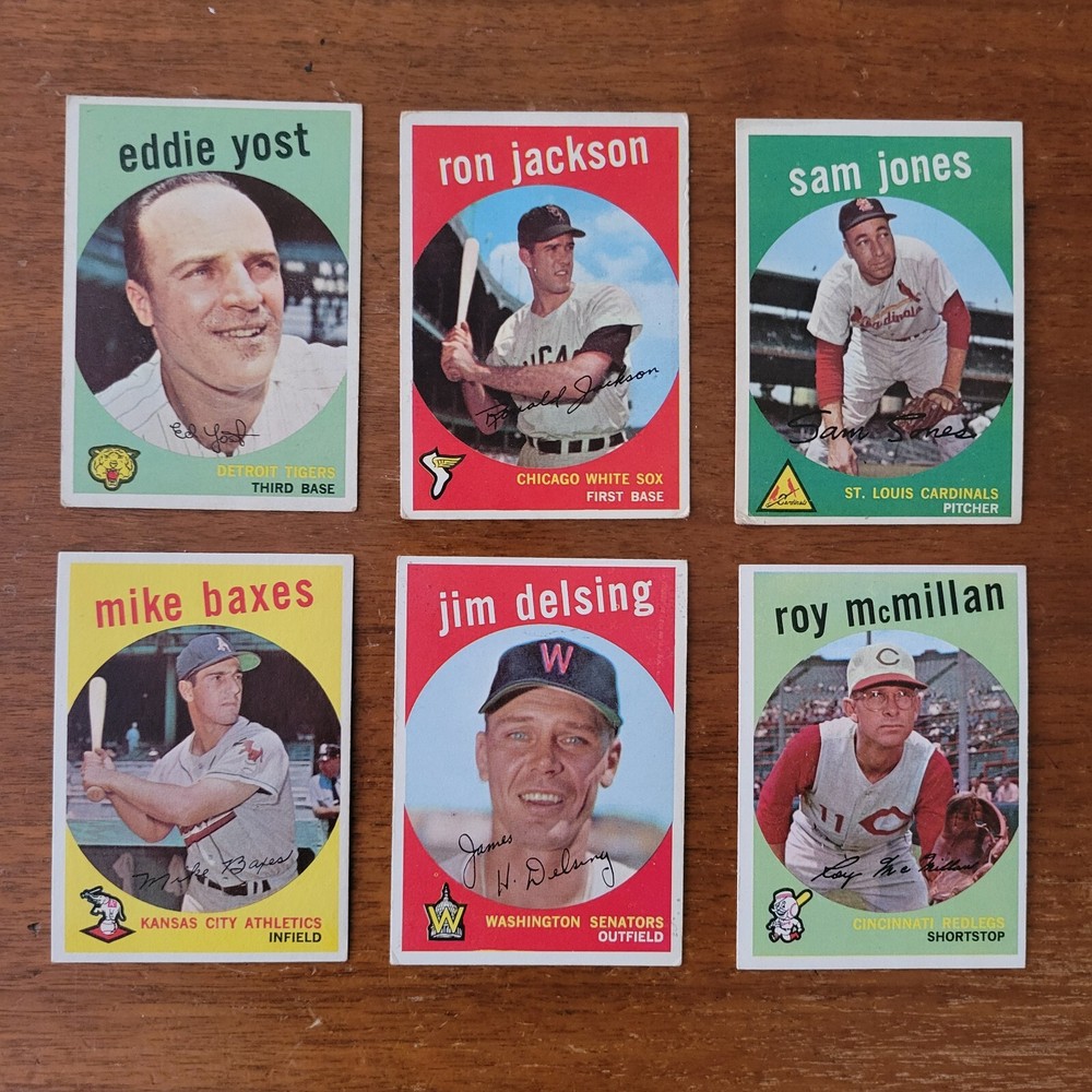 1959 Topps Baseball 6 Card Lot- Yost, Jackson, Jones, Baxes, Delsing, McMillan