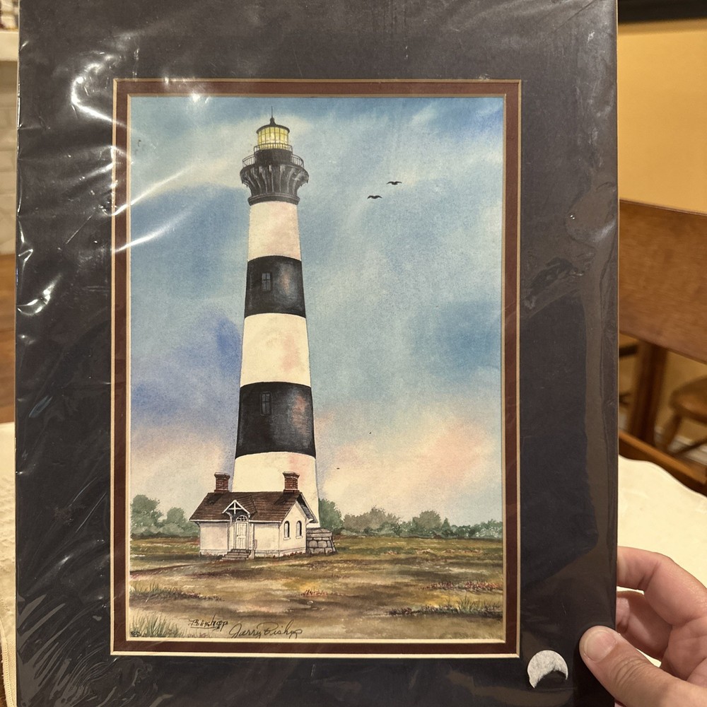 Watercolor Print Bodie Island Lighthouse Signed. Matted. N. Carolina Outer Banks