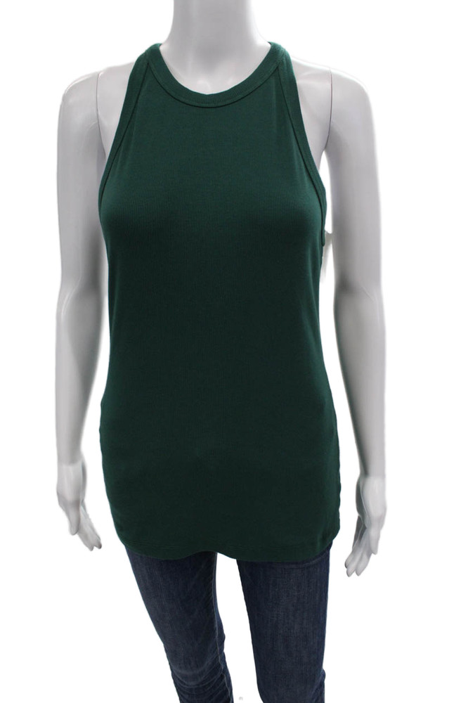 Stateside Womens Cotton Sleeveless Rib Knit High Neck Tank Top Green Size LFree Shipping in US $100+ Orders | $6.95 Orders Below