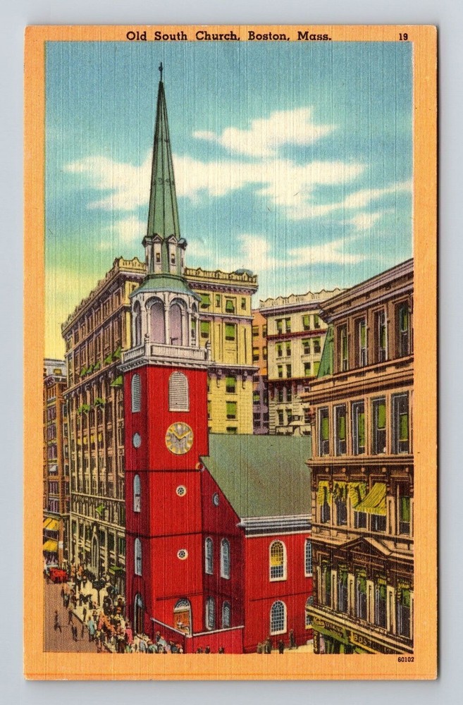 Boston MA-Massachusetts, Old South Church, Clock Tower, Vintage Postcard