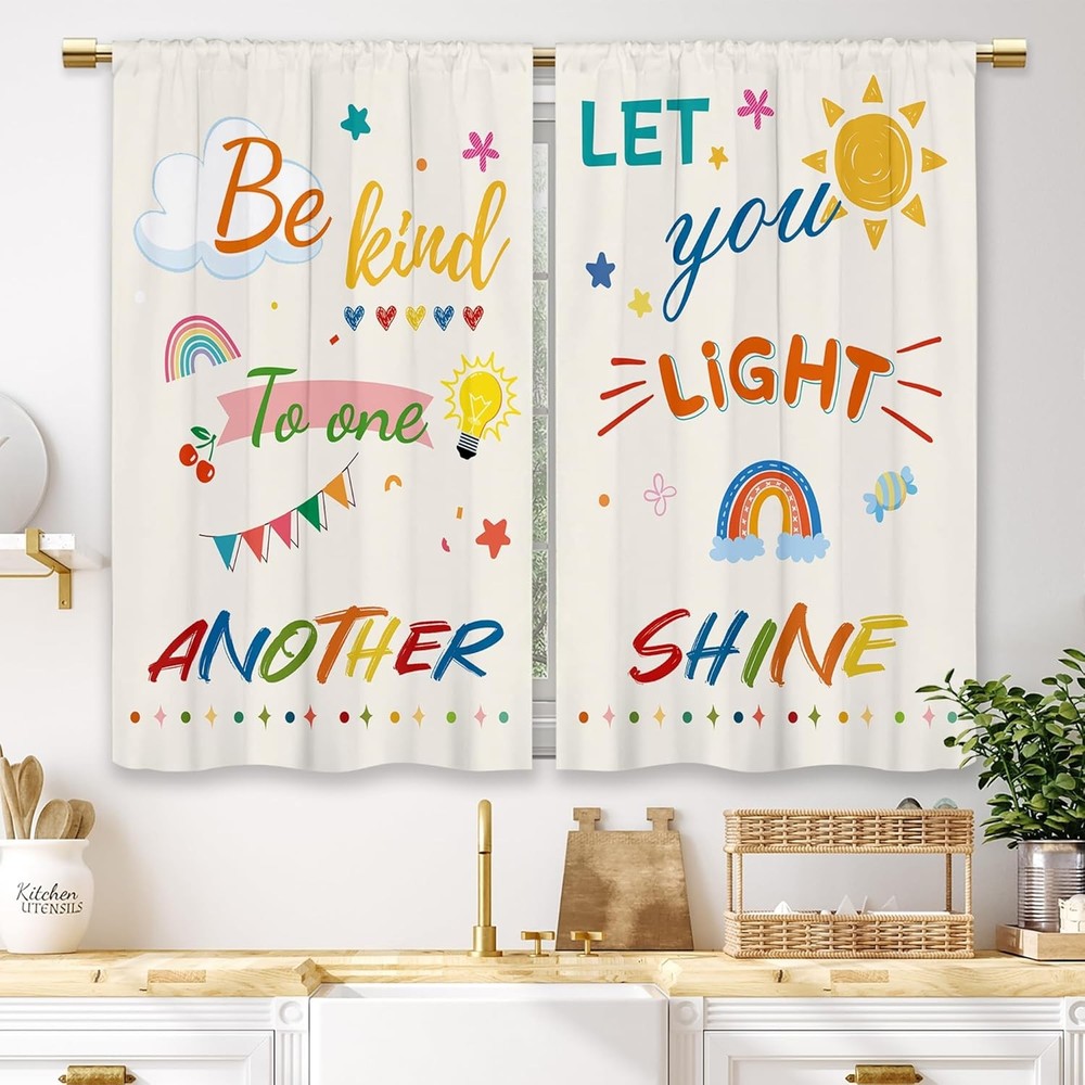 Colorful Inspirational Kids Kitchen Curtains Quotes Small Short Cafe Window Cur