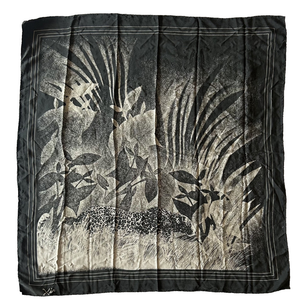 SALE Unique Black Grey 70s Scarf Abstract JAGUAR GRAPHIC Xia Korea Unworn 32x33-image