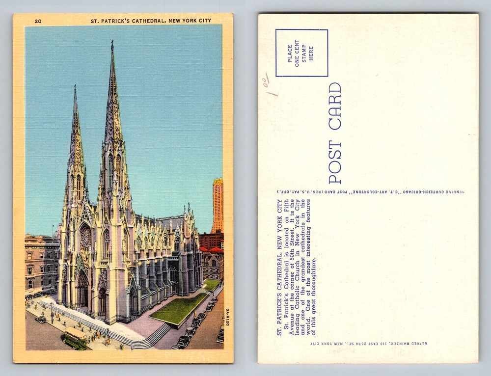 New York City NY, St Patrick’s Cathedral Fifth Ave Vintage Postcard