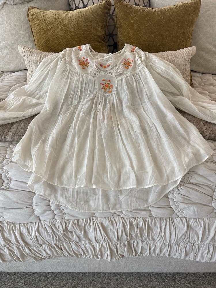 Free People Women's Medium Babydoll Boho Lace And Embroidery Top New With Tags